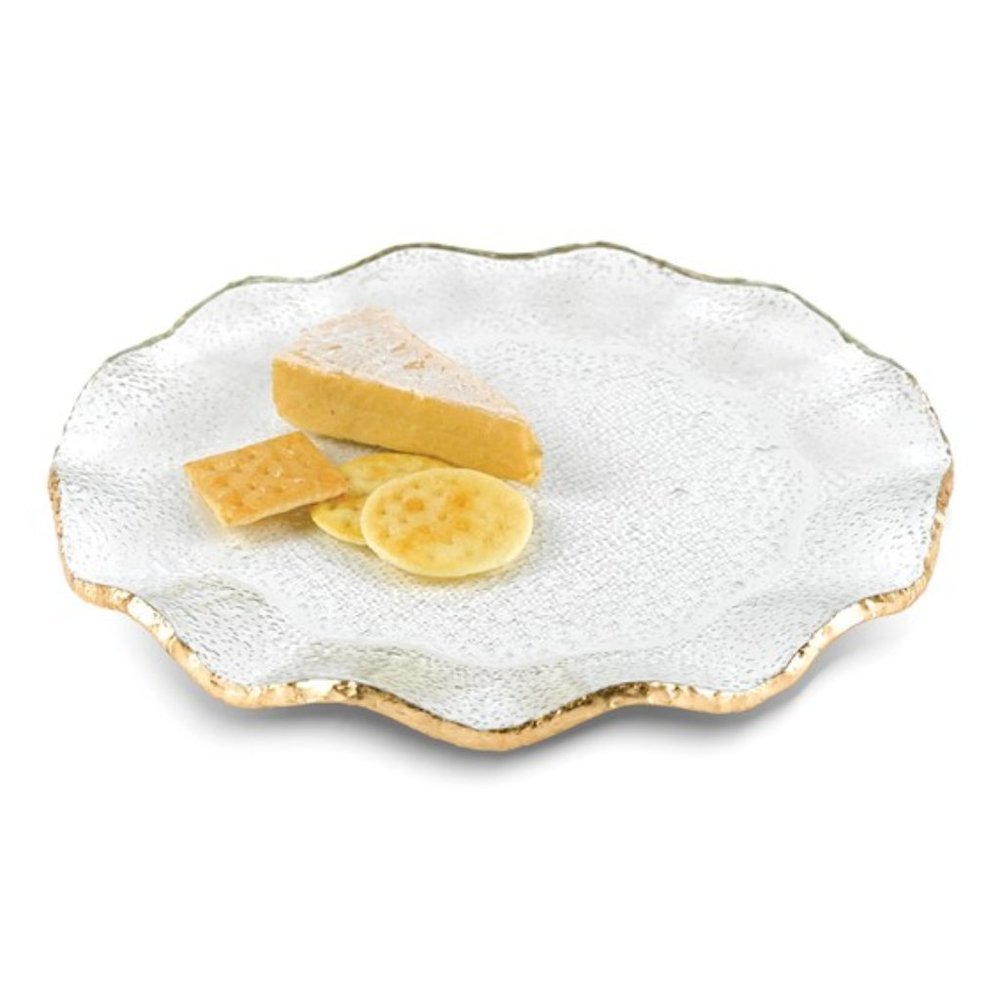 Badash Handcrafted Lead-free Glass Gold leaf Trimmed Wavy Platter Dish Charger
